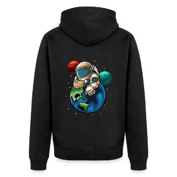 Astronaut Erde Geschenkidee - Unisex Premium Bio Zip Hoodie - Schwarz - Hinten - Nico (187cm)