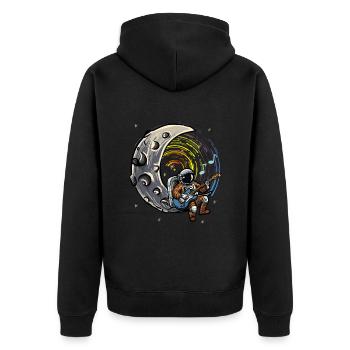 Astronaut Guitarre Mond - Gitarre Weltall - Unisex Premium Bio Zip Hoodie - Schwarz - Hinten - Nico (187cm)