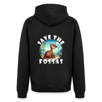 Save the Fossas - Fossa Spruch - Save Fossas - Unisex Premium Bio Zip Hoodie - Schwarz - Hinten - Nico (187cm)