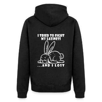 Bunny, Morning Grouch, Laziness, Chilling, Lazy Sleep - Unisex Premium Organic Zip Hoodie - black - Back - Nico (187cm)