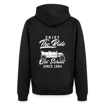 Old School 1964 - Jahrgang 1964 - Unisex Premium Bio Zip Hoodie - Schwarz - Hinten - Nico (187cm)