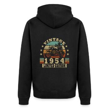1954 Jubiläum Vintage Biker Motorrad Geschenk - Unisex Premium Bio Zip Hoodie - Schwarz - Hinten - Nico (187cm)
