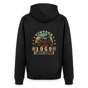 Vintage 1969 Retro Motorrad Geburtstagsgeschenk - Unisex Premium Bio Zip Hoodie - Schwarz - Hinten - Nico (187cm)