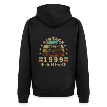 Vintage 1999 Retro Motorrad Geburtstagsgeschenk - Unisex Premium Bio Zip Hoodie - Schwarz - Hinten - Nico (187cm)