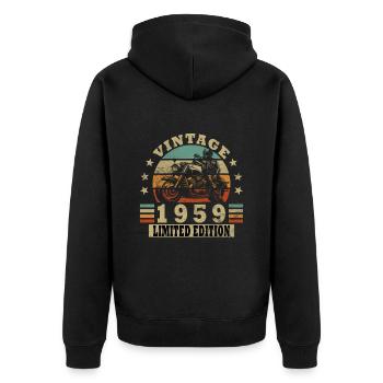 Motorcycle built in 1959 Biker 65 years anniversary - Unisex Premium Organic Zip Hoodie - black - Back - Nico (187cm)