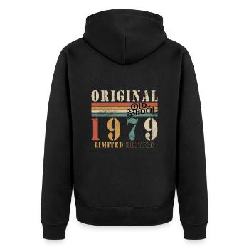 Old School 1979 - Born 1979 - Unisex Premium Organic Zip Hoodie - black - Back - Nico (187cm)