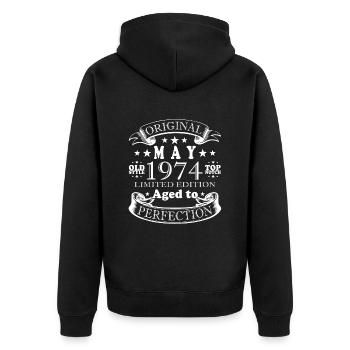 Vintage May 1974 May 1974 Vintage May 1974 - Unisex Premium Organic Zip Hoodie - black - Back - Nico (187cm)