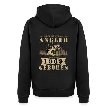Angler 1969 Geburtstag Angeln Angelschein Geschenk - Unisex Premium Bio Zip Hoodie - Schwarz - Hinten - Nico (187cm)