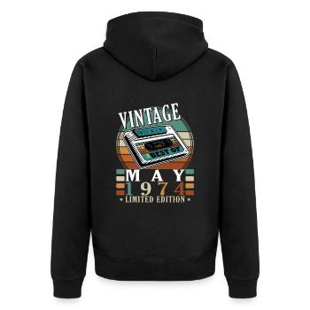 Vintage May 1974 - Unisex Premium Bio Zip Hoodie - Schwarz - Hinten - Nico (187cm)