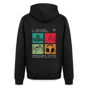 Level 7 complete Gaming Geburtstag - Unisex Premium Bio Zip Hoodie - Schwarz - Hinten - Nico (187cm)