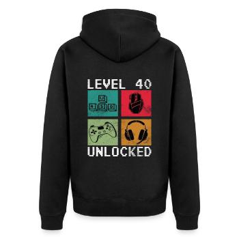 Level 40 unlocked - 40 Years Gamer's Birthday - Unisex Premium Organic Zip Hoodie - black - Back - Nico (187cm)