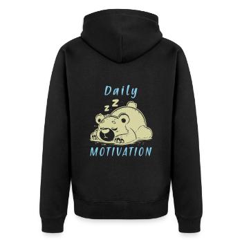 Daily Motivation Bear - Lazy Tired Sleep - Unisex Premium Organic Zip Hoodie - black - Back - Nico (187cm)