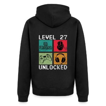 Niveau 27 Débloqué Créateur de jeux vidéo drôles 27. - Veste à capuche bio Premium Unisexe - noir - Dos - Nico (187cm)