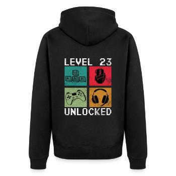 Level 23 Unlocked Gift Idea 23 Years - Unisex Premium Organic Zip Hoodie - black - Back - Nico (187cm)