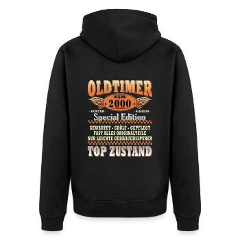 Jahrgang 2000 - Jahr 2000 Geburtstagsgeschenk 2000 - Unisex Premium Bio Zip Hoodie - Schwarz - Hinten - Nico (187cm)
