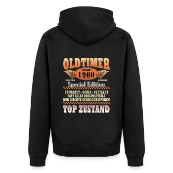 64. GEBURTSTAG OLDTIMER 1960 - Unisex Premium Bio Zip Hoodie - Schwarz - Hinten - Nico (187cm)