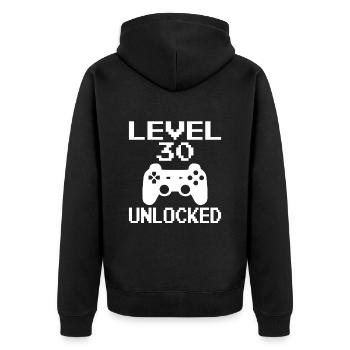 30th Birthday Gamer Gamer Level 30 Unlocked - Unisex Premium Organic Zip Hoodie - black - Back - Nico (187cm)