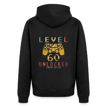 Level 60 Unlocked 60 Birthday Gift - Unisex Premium Organic Zip Hoodie - black - Back - Nico (187cm)