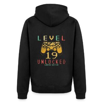 19th Birthday Level 19 unlocked - Unisex Premium Organic Zip Hoodie - black - Back - Nico (187cm)