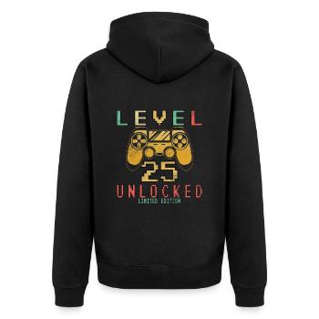 25th Birthday Level 25 unlocked - Unisex Premium Organic Zip Hoodie - black - Back - Nico (187cm)
