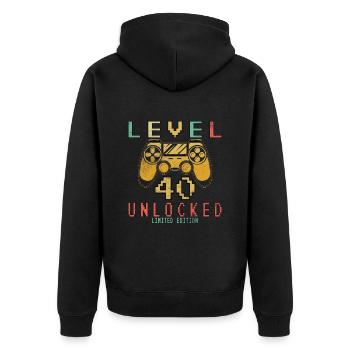 Niveau 40 débloqué - 40 ans d’anniversaire du joueur - Veste à capuche bio Premium Unisexe - noir - Dos - Nico (187cm)