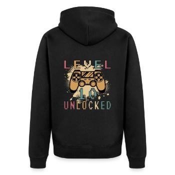 Level 10 Unlocked Zocker 10 Geburtstag Geschenk - Unisex Premium Bio Zip Hoodie - Schwarz - Hinten - Nico (187cm)
