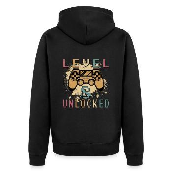 Level 8 Unlocked Shirt 8. Geburtstag Shirt - Unisex Premium Bio Zip Hoodie - Schwarz - Hinten - Nico (187cm)