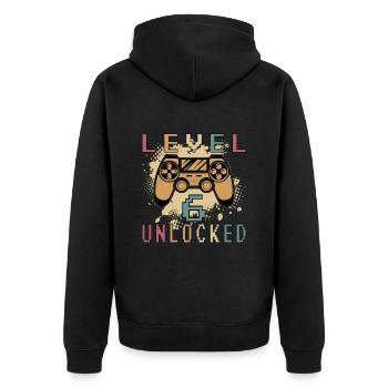 Gamer Gaming Level 6 Unlocked - Unisex Premium Bio Zip Hoodie - Schwarz - Hinten - Nico (187cm)
