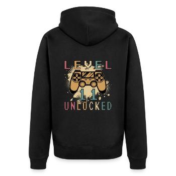 Level 11 Jahr unlocked Gaming Geburtstagsgeschenk - Unisex Premium Bio Zip Hoodie - Schwarz - Hinten - Nico (187cm)
