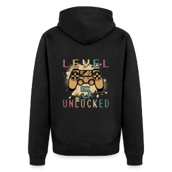 Level 5 Unlocked Gamer 5 Years - Unisex Premium Organic Zip Hoodie - black - Back - Nico (187cm)