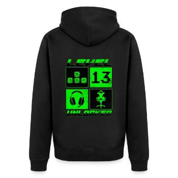 13.Geburtstag - 13 Jahre Gamer Level 13 complete - Unisex Premium Bio Zip Hoodie - Schwarz - Hinten - Nico (187cm)