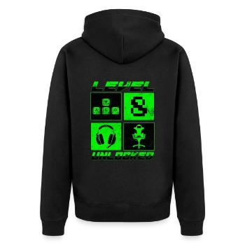 Chemise débloquée de niveau 8 Chemise du 8e anniversaire - Veste à capuche bio Premium Unisexe - noir - Dos - Nico (187cm)