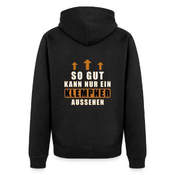 so gut kann nur ein Klempner aussehen - Unisex Premium Bio Zip Hoodie - Schwarz - Hinten - Nico (187cm)