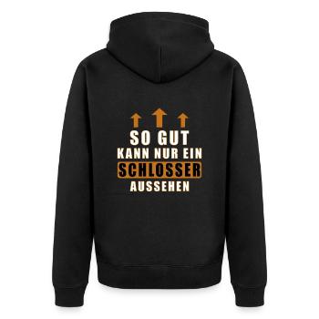 so gut kann nur ein Schlosser aussehen - Unisex Premium Bio Zip Hoodie - Schwarz - Hinten - Nico (187cm)