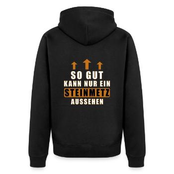so gut kann nur ein Steinmetz aussehen - Unisex Premium Bio Zip Hoodie - Schwarz - Hinten - Nico (187cm)