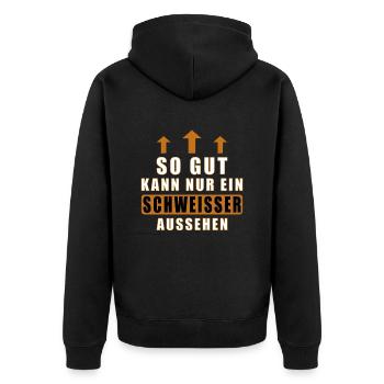 so gut kann nur ein Schweißer aussehen - Unisex Premium Bio Zip Hoodie - Schwarz - Hinten - Nico (187cm)