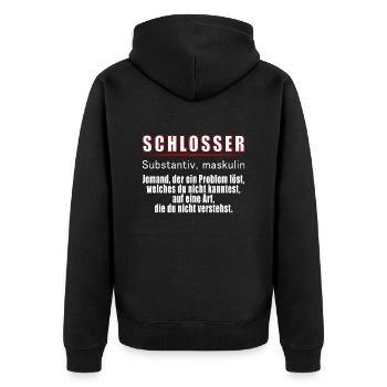 Schlosser - Schlosser Definition - Unisex Premium Bio Zip Hoodie - Schwarz - Hinten - Nico (187cm)