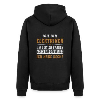 Elektriker Spruch Witzig Zeit Sparen Geschenk - Unisex Premium Bio Zip Hoodie - Schwarz - Hinten - Nico (187cm)