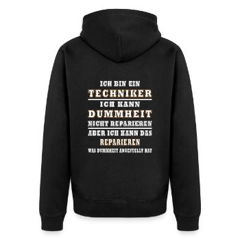 Techniker Dummheit Humor Handwerker - Unisex Premium Bio Zip Hoodie - Schwarz - Hinten - Nico (187cm)