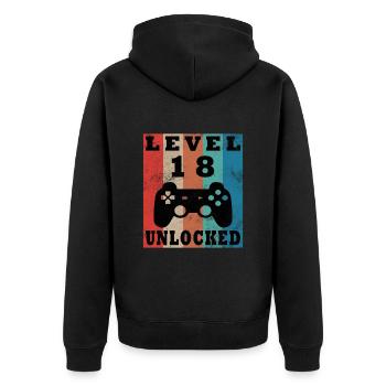 18th Birthday Gamer Gamer Level 18 Unlocked - Unisex Premium Organic Zip Hoodie - black - Back - Nico (187cm)