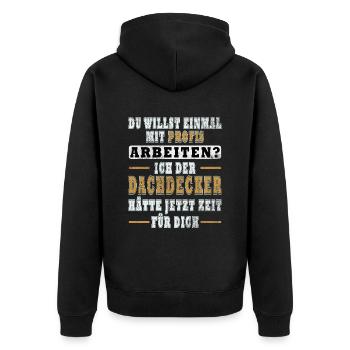 Einmal Mit Dachdecker Profis Arbeiten Meister - Unisex Premium Bio Zip Hoodie - Schwarz - Hinten - Nico (187cm)
