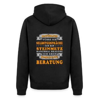 Steinmetz Selbstgespräche Steinhauer - Unisex Premium Bio Zip Hoodie - Schwarz - Hinten - Nico (187cm)