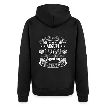 August 1969 - Jahrgang August 1969 Bj. August 1969 - Unisex Premium Bio Zip Hoodie - Schwarz - Hinten - Nico (187cm)