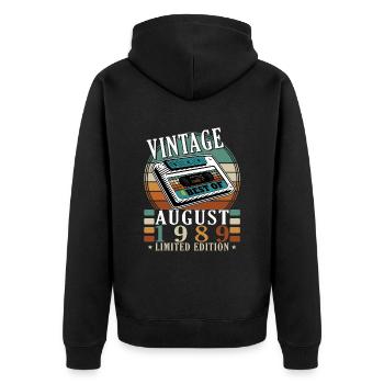 Août 1989 Août Anniversaire 1989 Août - Veste à capuche bio Premium Unisexe - noir - Dos - Nico (187cm)