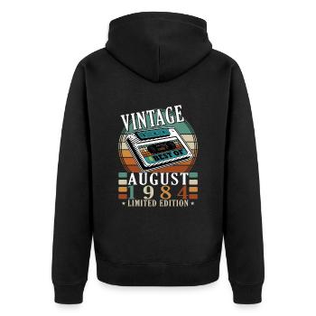 Août 1984 Août Anniversaire 1984 Août - Veste à capuche bio Premium Unisexe - noir - Dos - Nico (187cm)