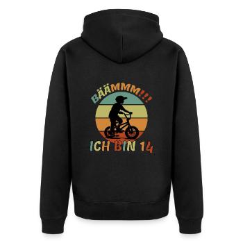 14 Jahre Zwölf Bmx Fahrrad 14 Geburtstag - Unisex Premium Bio Zip Hoodie - Schwarz - Hinten - Nico (187cm)