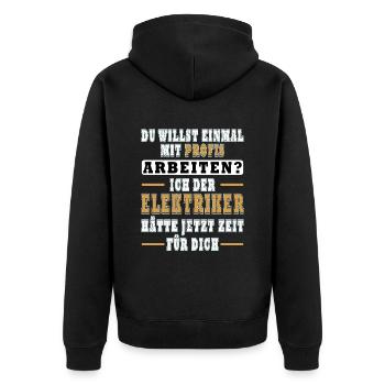 Profi Elektriker berufs elektriker lustige sprüche - Unisex Premium Bio Zip Hoodie - Schwarz - Hinten - Nico (187cm)
