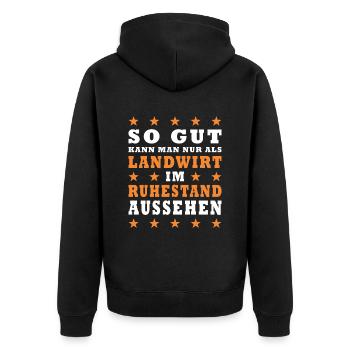 Landwirt Bauer Bauernhof Landwirte Rente Spruch - Unisex Premium Bio Zip Hoodie - Schwarz - Hinten - Nico (187cm)