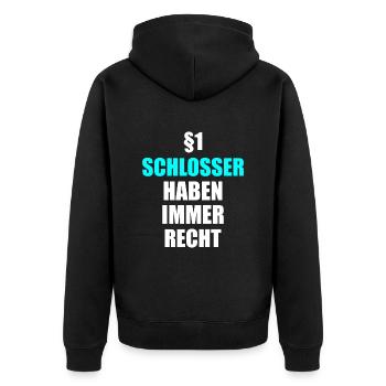 Schlosser Paragraph Ich habe immer Recht - Unisex Premium Bio Zip Hoodie - Schwarz - Hinten - Nico (187cm)