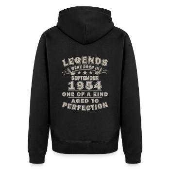 September 1954 Geschenk gebaut September 1954 - Unisex Premium Bio Zip Hoodie - Schwarz - Hinten - Nico (187cm)